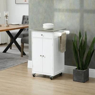 HOMCOM Desserte Cuisine Roulettes Multi-Rangements Blanc