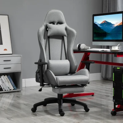 Vinsetto Fauteuil Bureau Lin Gris Confort Repose-Pied