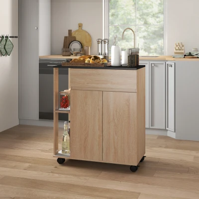 HOMCOM Desserte Cuisine Roulettes Chêne/Noir Multi-Rangement
