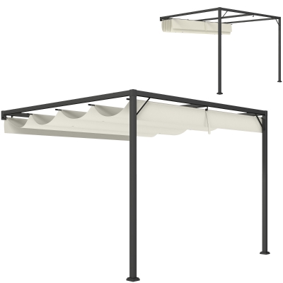Outsunny Outdoor Pergola Retractable Canopy Cream White 3x3m