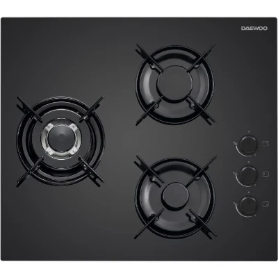 Plaque de cuisson a gaz - DAEWOO - 3 foyers - 60 cm - BH6GKR21BNL - Noir