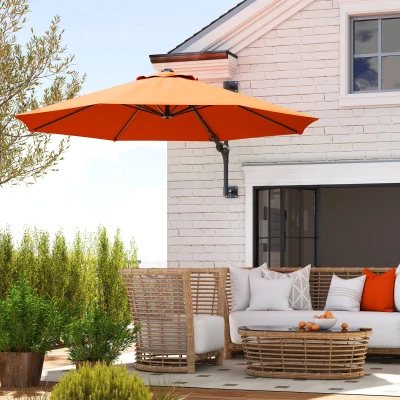 Outsunny Wall-Mounted Parasol with Handle Orange 3m