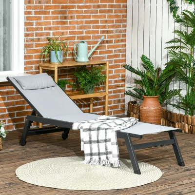 Outsunny Transat Aluminium Textilène Inclinable Gris