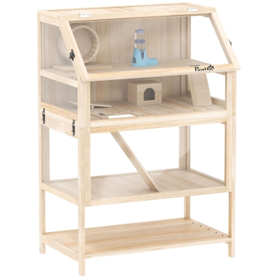 PawHut Wooden Hamster Cage with Storage Shelf and Wheel