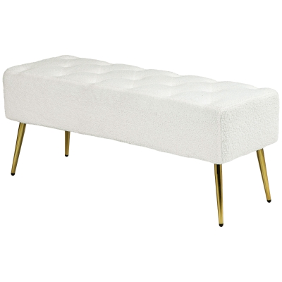 HOMCOM Banc rembourré, boutonnière, imitation laine d'agneau, jambes dorées, jusqu'à 120kg, 112x41x46cm, Crème