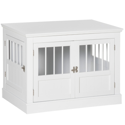 PawHut Gaiola para Cães com Mesa Auxiliar Casa para Animais de Estimação Moderna com 3 Portas e Fecho Magnético para Cães Pequenos 78x53x59,3 cm Branco