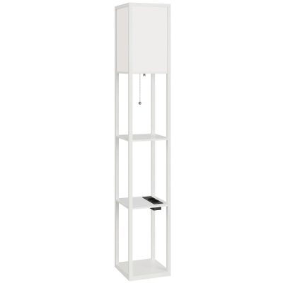 HOMCOM Stehlampe mit Ablagen, einstellbare Lichtfarbe, Fußschalter und USB-Anschlüsse, Weiß