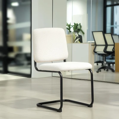 HOMCOM Chaise Cuisine Effet Laine Bouclée Siège Rembourré Crème