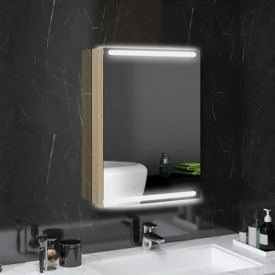 HOMCOM Armoire Murale Salle de Bain LED Bois Naturel 50x70cm