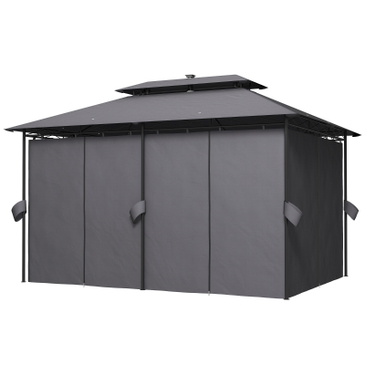 Outsunny Tonnelle 3x4m Extérieur Gris avec LED et Moustiquaire