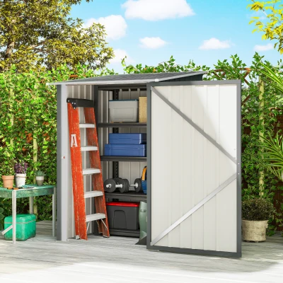 Outsunny Caseta de Jardim 0.92m² em Aço Galvanizado, Abrigo para Ferramentas com Porta Batente Trancável, Telhado Inclinado, 100x104x160 cm, Cinzento