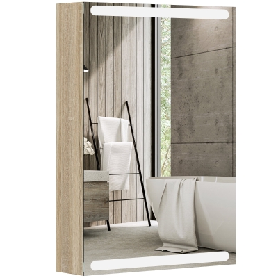 HOMCOM Armoire Murale Salle de Bain LED Bois Naturel 50x70cm