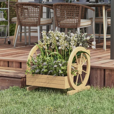 Outsunny Jardinieră pe picioare pătrată Potager 3 etaje cu 2 roți de căruță Lemn de brad, dim. 62L x 61l x 57H cm