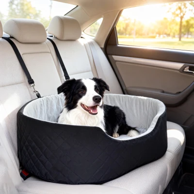 PawHut Assento de Carro para Cães Pequenos e Médios até 15 kg com Capa Removível e Lavável Cinto de Segurança e Base Antiderrapante 77x43x28 cm Preto