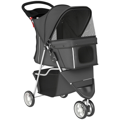PawHut Carrito para Perros Pequeños con Cesta de Almacenaje Ventanas de Malla y Cinturón de Seguridad 77x44x102 cm Gris Oscuro