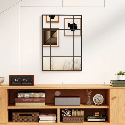 HOMCOM Espelho Retangular de Parede Espelho de Janela 70x50 cm com Moldura Metálica Espelho Decorativo para Sala Quarto Preto