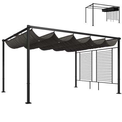 Outsunny Pergola 3,87x2,97m Toit Coulissant Panneaux Gris Foncé
