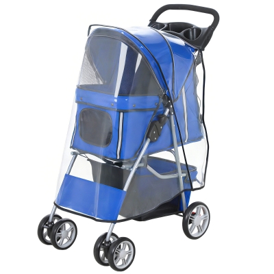 PawHut Poussette Chien Pliable Bleu avec Housse et Roues Pivotantes