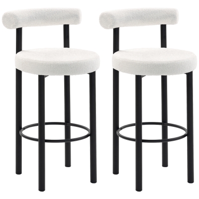 HOMCOM Lote de 2 taburetes de bar, sillas de bar en tejido bouclé con respaldo curvado, reposapiés, 50x52,5x98cm, crema
