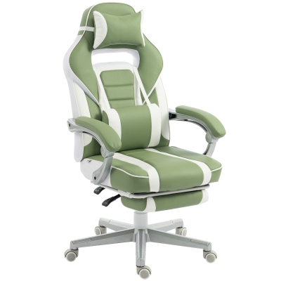 HOMCOM Chaise Gamer Inclinable Vert avec Repose-pieds et Support