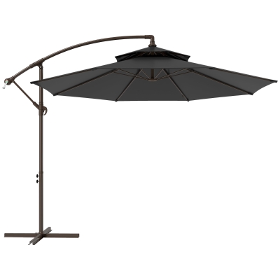 Outsunny 2.7m Garden Banana Parasol Cantilever Umbrella with Crank Handle, Double Tier Canopy and Cross Base for Outdoor, Hanging Sun Shade, Black
