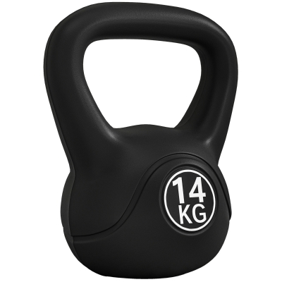 HOMCOM Pesa Rusa de 14 kg Kettlebell Relleno de Arena con Mango Ancho Antideslizante para Entrenamiento 26x18x32 cm Negro
