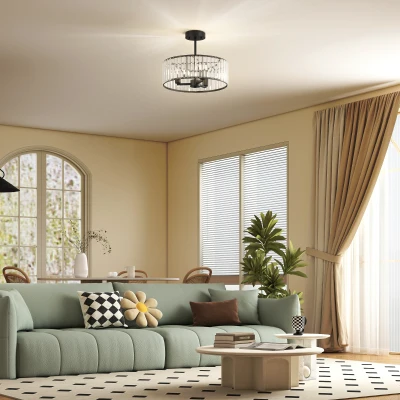 HOMCOM Crystal Ceiling Light, Semi Flush Mount Modern Crystal Chandelier Ceiling Light, E14 Base 3-Lights, Bulbs Not Included