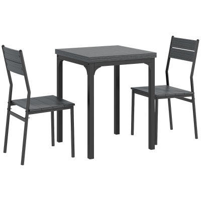 HOMCOM Set dining 3 piese, set masă, 1 masă, 2 scaune, MDF+metal, Gri