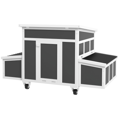 PawHut Poulailler Bois 1-6 Poules Nichoirs Bac Extractible Gris