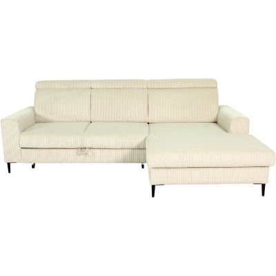 Canapé d'angle convertible - 4 places - NIZZA - Velours côtelé Beige - Coffre - 250 x 166 x 92/104 cm