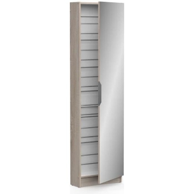 Armoire a chaussures - 12 Paires - Décor Chene - 1 porte avec miroir - L50 x P20x H180 cm - ZAPATERO