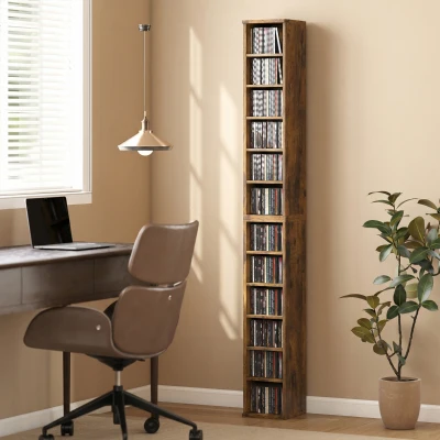 HOMCOM Set of 2 CD Media Display Shelf Unit Tower Rack with Adjustable Shelves, Rustic Brown