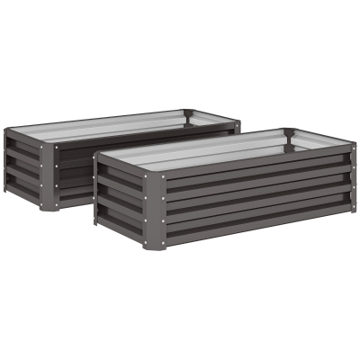 Outsunny Conjunto de 2 Floreiras Grandes para Exterior em Aço Galvanizado Hortas para Terraço Jardim 110x50x30 cm Cinzento