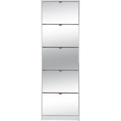 Meuble a chaussures - Blanc et Facades miroir- L58 x H177 x P17 cm - 15 paires - 5 abattants  - KOBLENZ