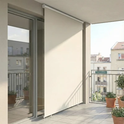 Outsunny Roletă exterioară rulou 2,4 x 1,6 m roletă opacă verticală protecție vizuală retractabilă impermeabilă, anti-UV30+, crem