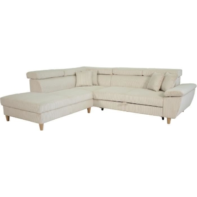 Canapé d'angle convertible - 4 places - WESTON - Velours côtelé beige - Tetieres réglables - 259 x 227 x 77/92 cm