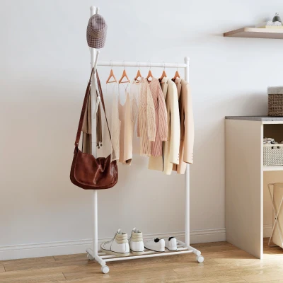 HOMCOM Burro para Ropa con Ruedas 5 Ganchos Barra para Colgar y Balda Inferior para Recibidor Entrada 68x43x171 cm Blanco