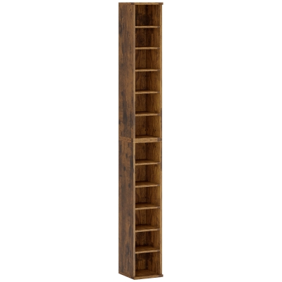HOMCOM Set of 2 CD Media Display Shelf Unit Tower Rack with Adjustable Shelves, Rustic Brown
