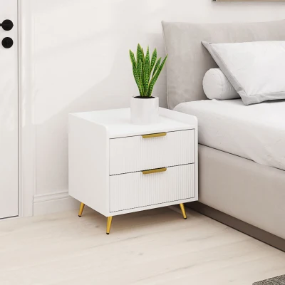 HOMCOM Bedside Table, Bedside Cabinet with 2 Drawers, Side End Table with Metal Legs for Bedroom Living Room, White