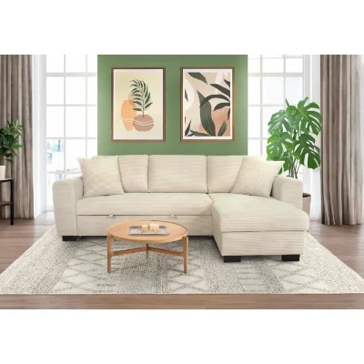 Canapé d'angle convertible réversible - 4 places - HAMILTON - Velours Beige - L 245 x P 150 x H 86 - Fabriqué en Ukraine