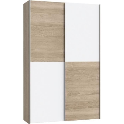 Armoire 2 portes coulissantes multifonction - Blanc et chene clair - L120 x P41,6 x H190,5 cm - OZZULA
