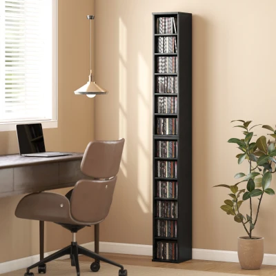 HOMCOM Set of 2 CD Media Display Shelf Unit Tower Rack with Adjustable Shelves, Black
