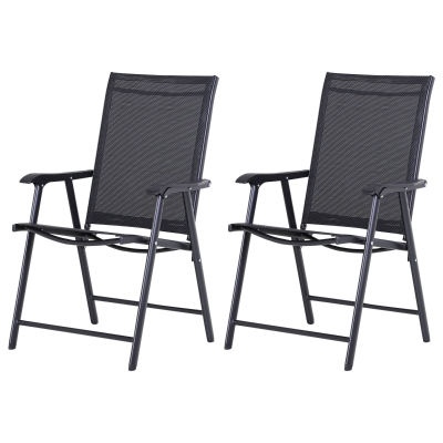Outsunny Set 2 Scaune de Grădină Pliabile cu Brațe, Scaune pentru Prânz de Exterior din Metal și Texteline, pentru Terasă, Balcon, Curte, Interior și Exterior, 58x64x94cm, Negru