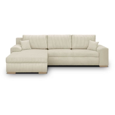 Canapé d'angle convertible - 5 places - INDIAN - Tissu velours côtelé Beige - Coffre de rangement - 289 x 94/188 x 88 cm