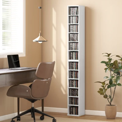 HOMCOM Set of 2 CD Media Display Shelf Unit Tower Rack with Adjustable Shelves, White