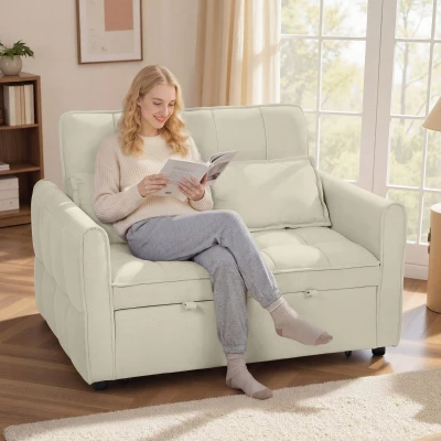 HOMCOM 2-Seater Convertible Sofa Bed Light Brown