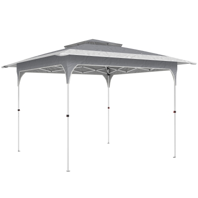 Outsunny Gazebo 3.5 x 3.5 m Waterproof Height-Adjustable Pop-up Folding Gazebo with One-Button Setup Double Roof, UV 50+