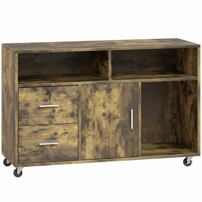 HOMCOM Mueble para Impresora con Ruedas con 2 Cajones, 3 Estantes y 2 Armarios, en Madera, 100x35x65 cm, Marrón