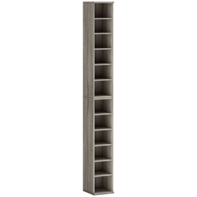 HOMCOM Set of 2 CD Media Display Shelf Unit Tower Rack with Adjustable Shelves, Distressed Grey