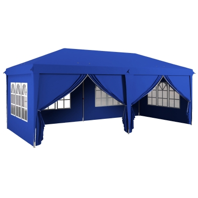 Outsunny Pop-Up Gazebo 3x6m with Curtains and Windows Blue